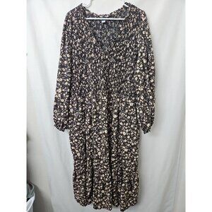 Old Navy Sz 3x Floral Maxi Dress Long Sleeve Smocking Country Prairie Ruffle